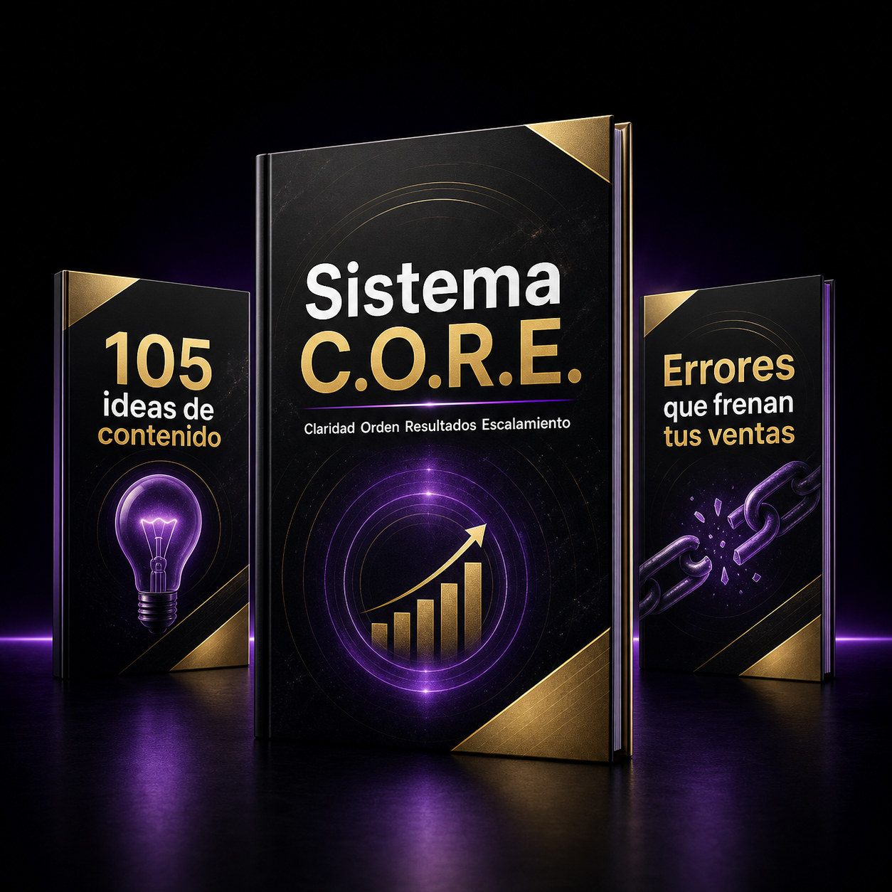 Mockup del Sistema C.O.R.E. con ebook principal y dos bonos